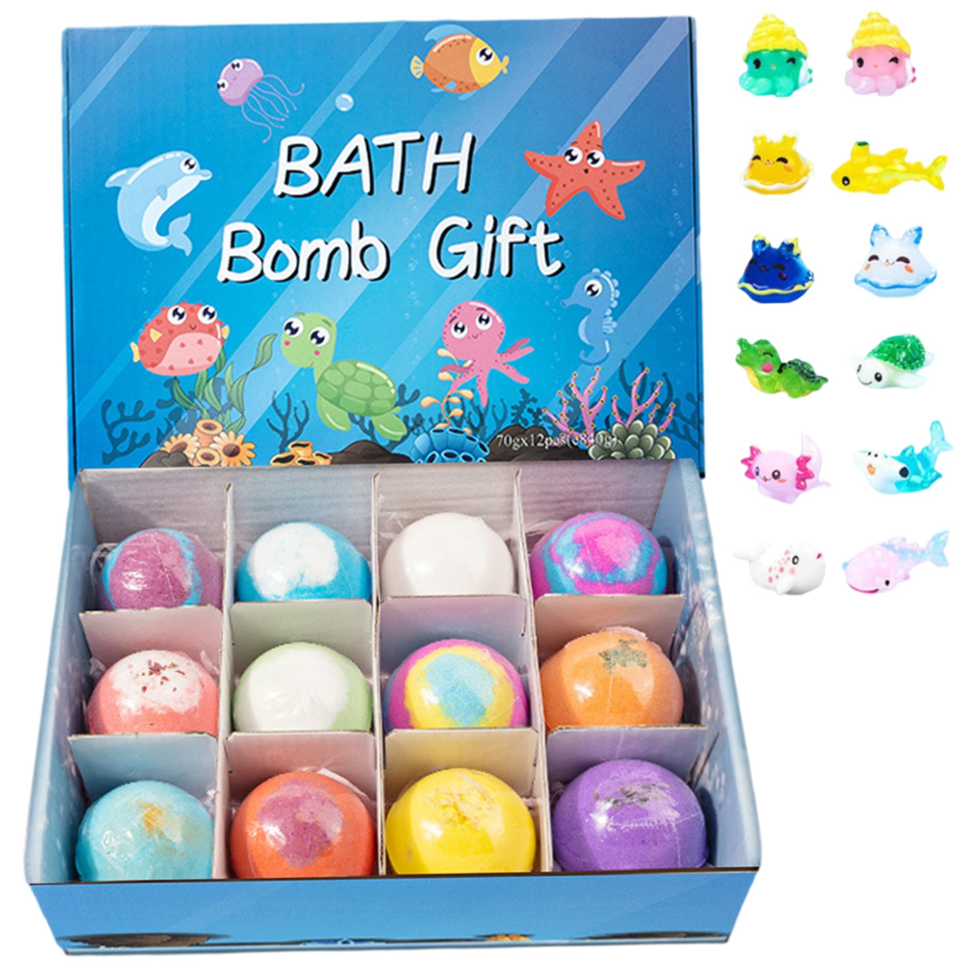 Juego de 12 bombas de baño con juguetes en el interior, bombas de baño de 2 pulgadas con lindos juguetes de animales, suministros de de burbujas coloridas y gaseosas seguras para niños, opc