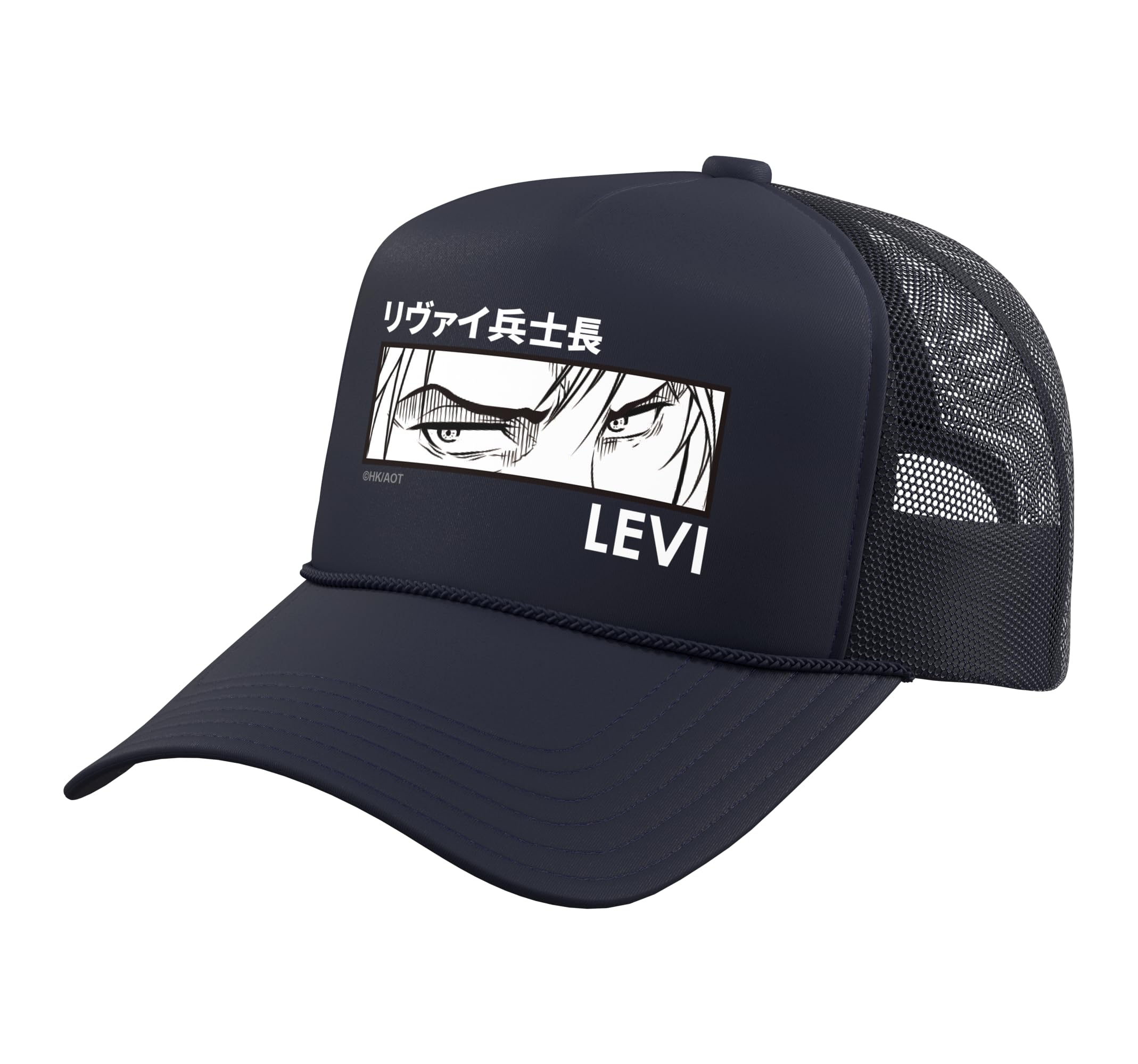 Attack on Titan Levi Eyes with Kanji Anime Trucker Hat with Adjustable Mesh Back