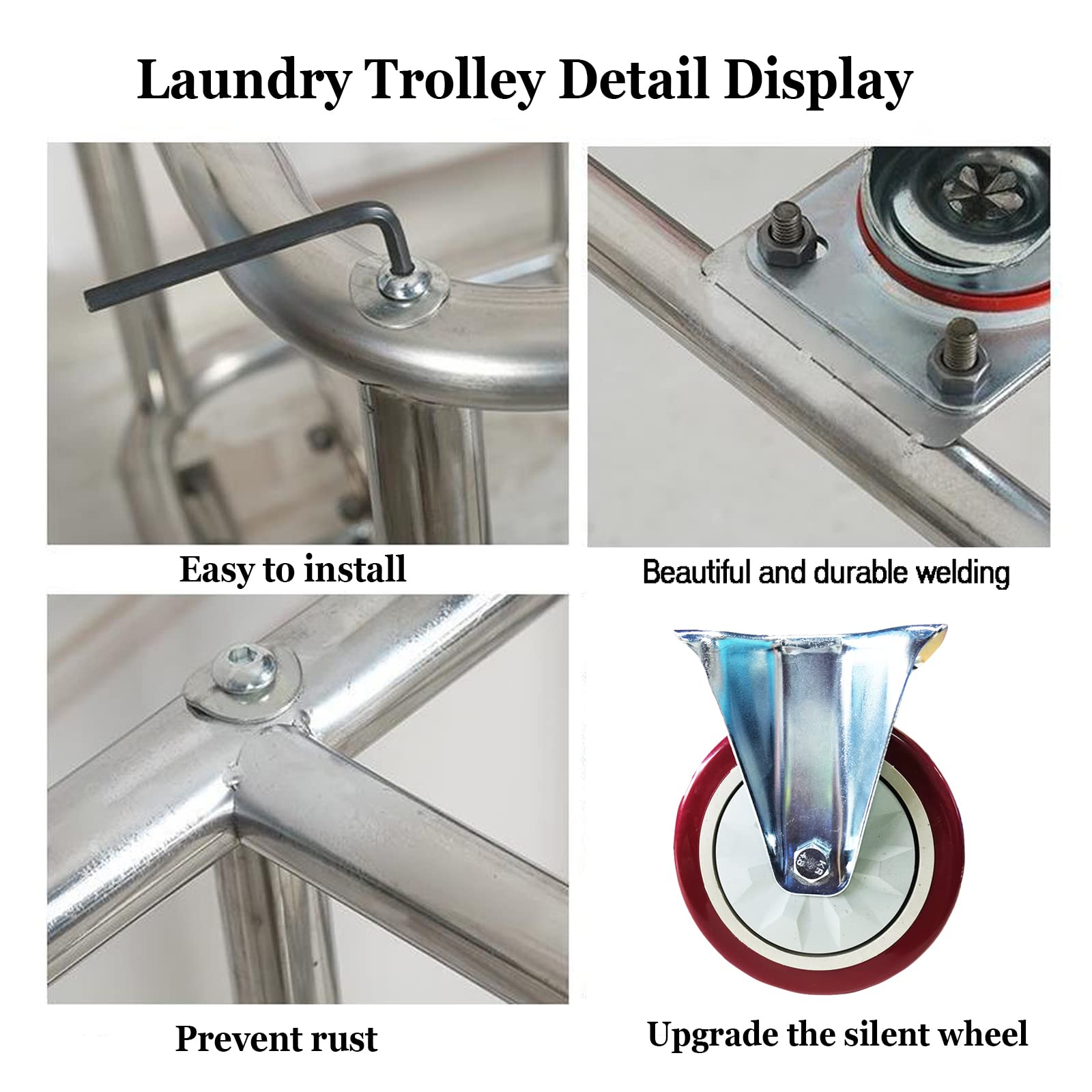 SDdPulse Carrito de lavandería de acero inoxidable resistente con ruedas – Cesta de lavandería comercial con bolsas extraíbles y asa – Cesta clasificadora móvil para uso doméstico y hotel, azul-C