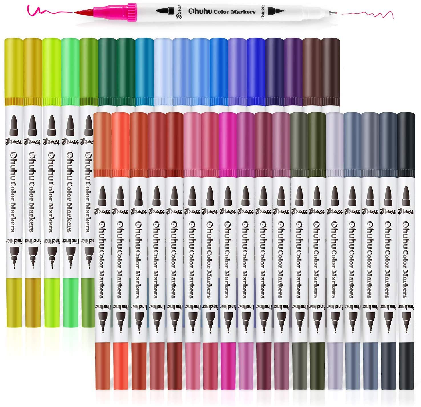Colouring Pens Dual Tip Brush Pens Ohuhu 36 Colours Felt Tip Pens for