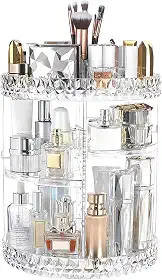Organizador de Maquiagem Giratório 360° Acrílico Grande Capacidade – Suporte Rotativo para Cosméticos, Perfumes, Pincéis e Skincare | Organizador de Bancada Elegante e Resistente