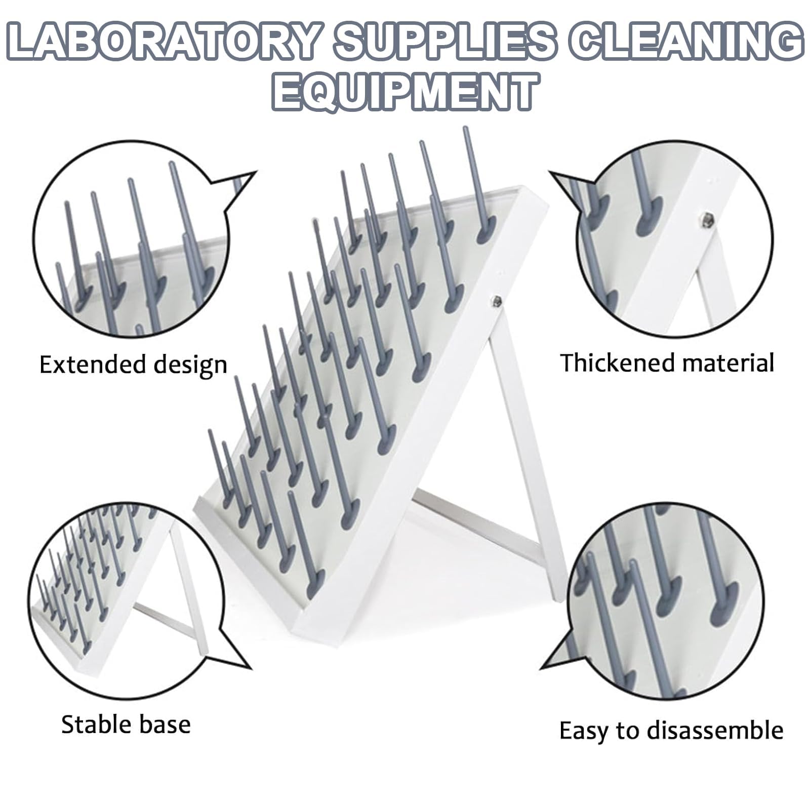 Estante de secado de laboratorio con soporte de soporte, clavijas desmontables, espacio de columna de 95 mm para botellas y utensilios