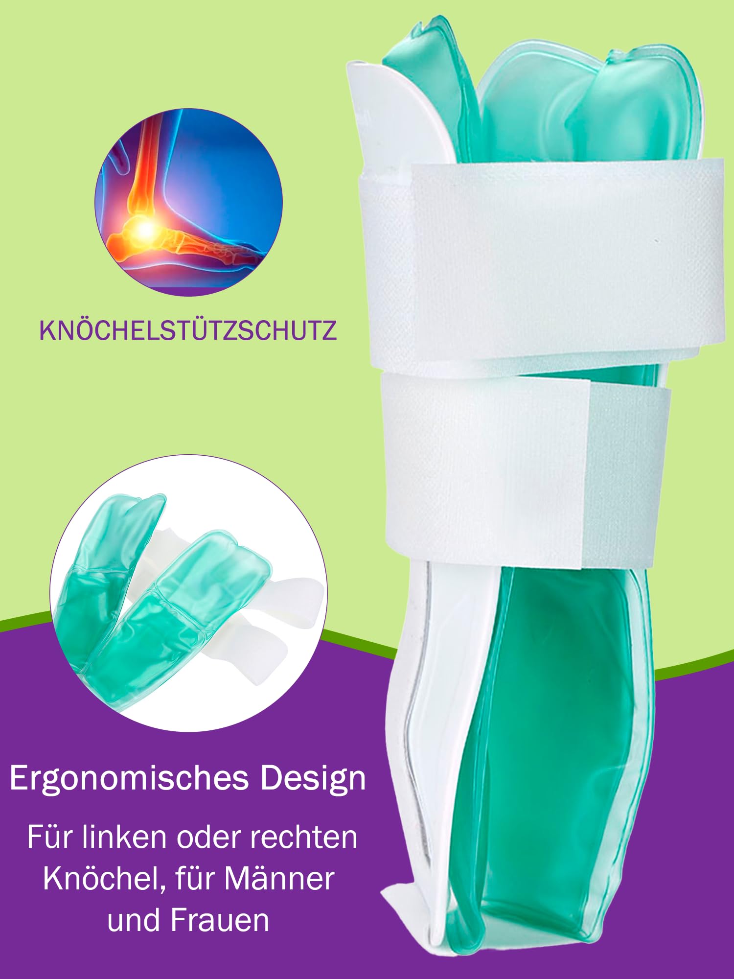 Watris Veiyi Orthese Sprunggelenk, 26.5x18cm Knöchel Stabilisator, Verstellbare Silikon Sprunggelenk Schiene mit Gelpolstern, Schiene Links Rechts Fußgelenkbandage für Erwachsene