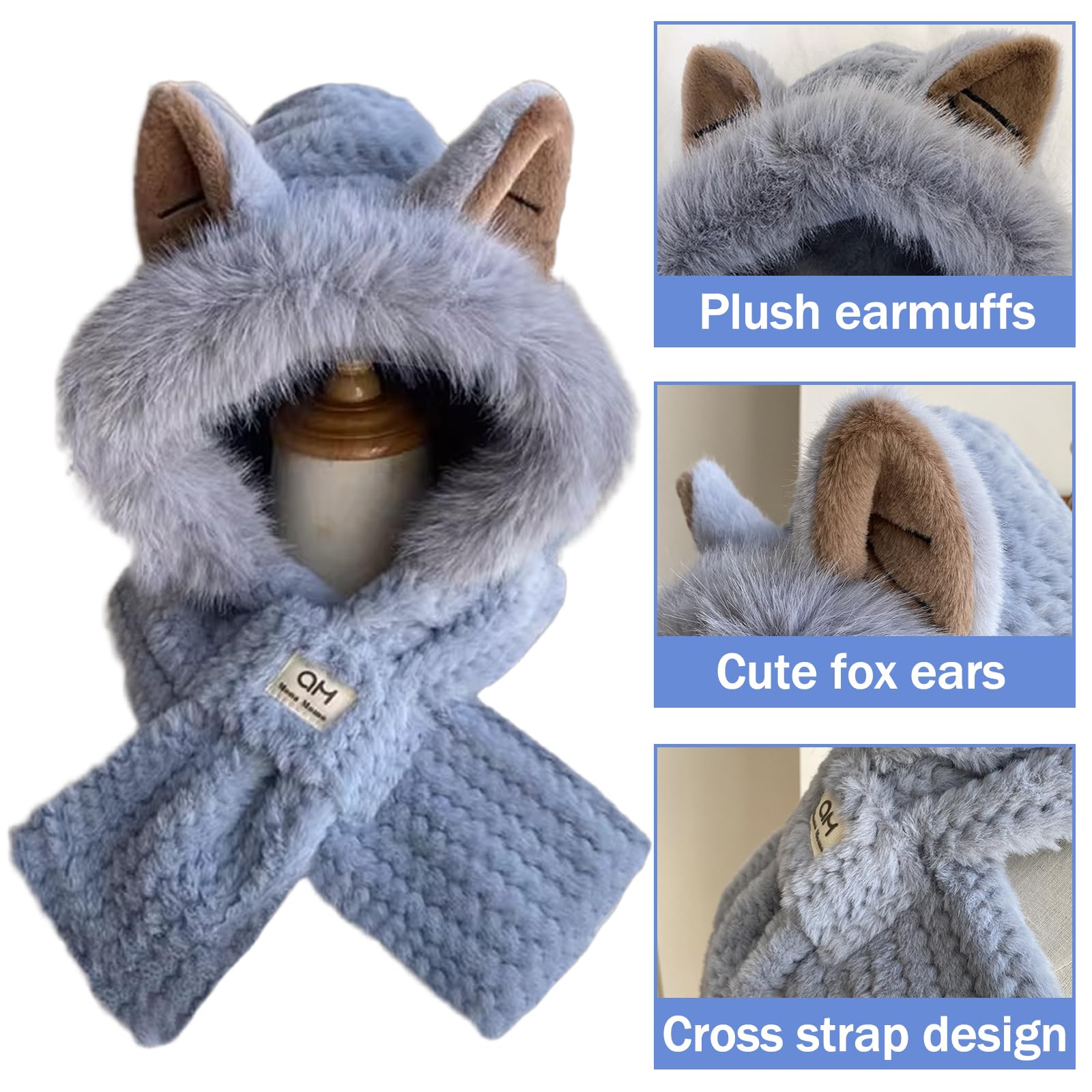 TYXHXTF Bufanda Calentador de Cuello y Gorro de Invierno Cálido, Sombrero Térmico de Inviernos, Sombreros de Esquí, Sombrero Zorro de Invierno Resistente al Viento