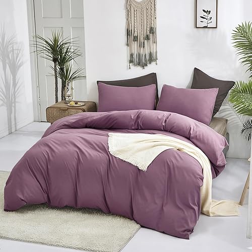 Miniatura 129 de Luxlovery - Juego de edredón azul neblina, tamaño matrimonial, minimalista, azul polvoriento, edredones de algodón suaves y transpirables, azul