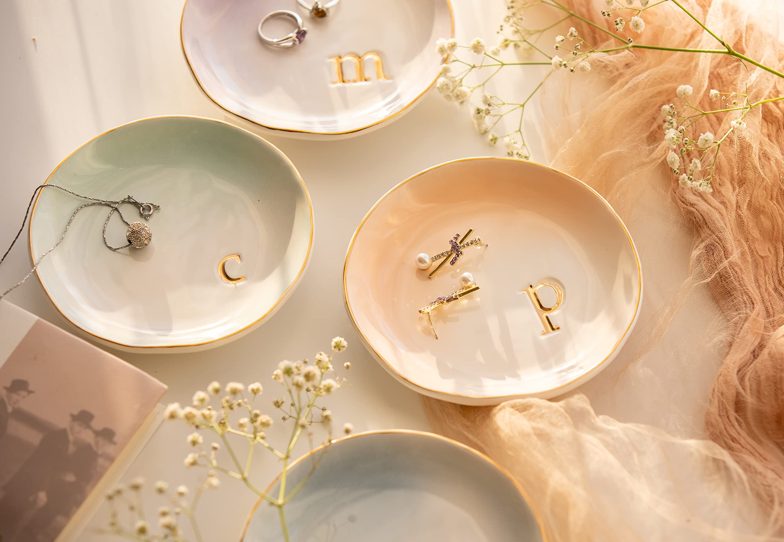 COLLECTIVE HOME Ceramiczna taca na biżuterię, dekoracyjne naczynie na drobiazgi na pierścionki, kolczyki, naszyjniki, bransoletka, zegarek, klucze, urodziny, Dzień Matki, prezent świąteczny dla kobiet