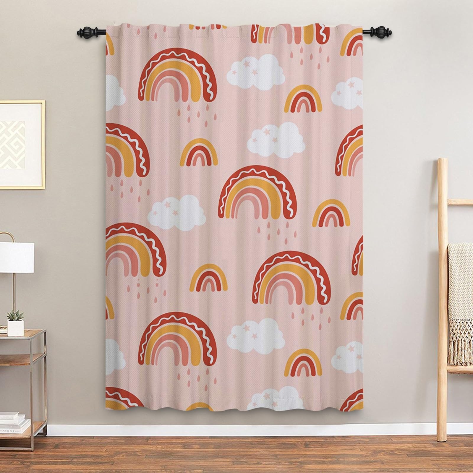 ggaimwf Rainbow Curtains Pencil Pleat Cartoon Rainbow Clouds Pastel Bedroom Curtains Kids Window Treatment for Child Girls Living Room Nursery Cafe Interior Divider Curtain Tier 132x214cm 1 Panel - Image 3