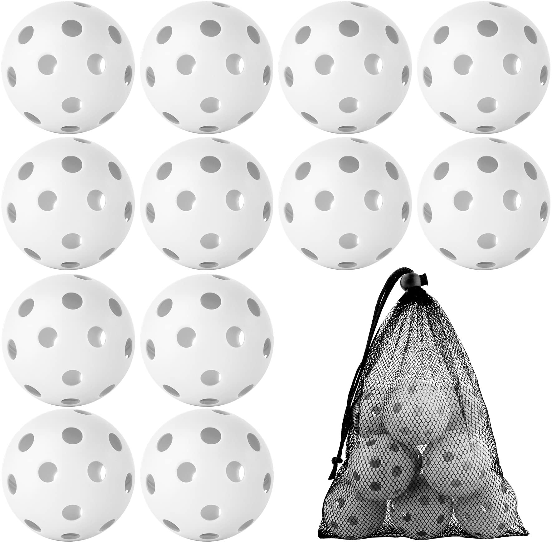 Coopay 12/50/100 Pack Plastic Baseballs Practice Training Balls Lightweight Hollow Softballs with a Drawstring Bag for Hitting Pitching Batting Training Indoor Outdoor Sport