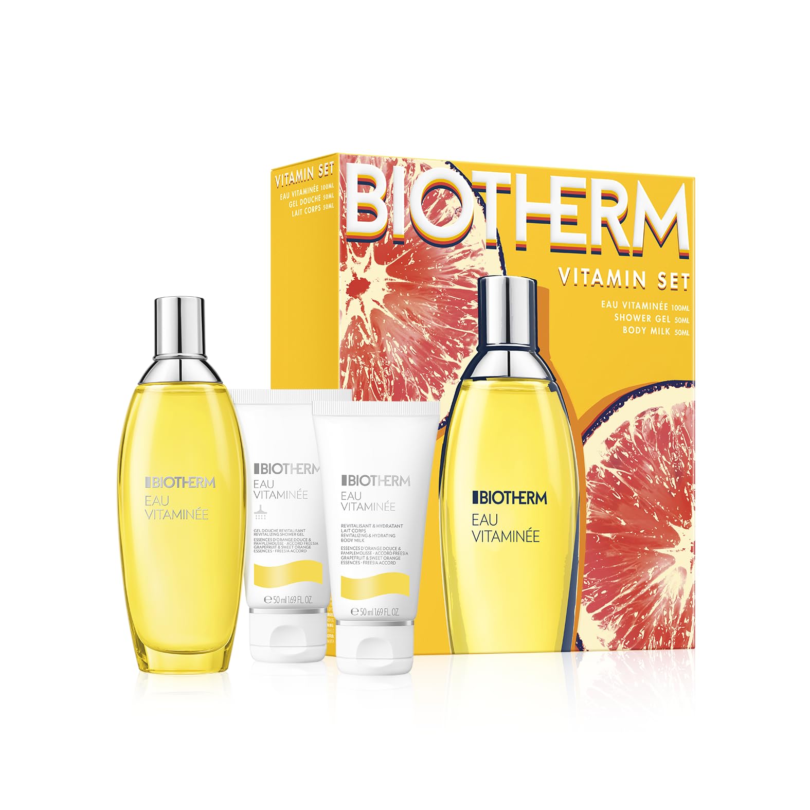 Biotherm Eau Vitaminée Geschenkset (Eau de Toilette 100ml, Duschgel 50ml & Body Milk 50ml), 3-teiliges vitalisierendes Körperpflege-Set, mit Zitrusduft, für alle Hauttypen