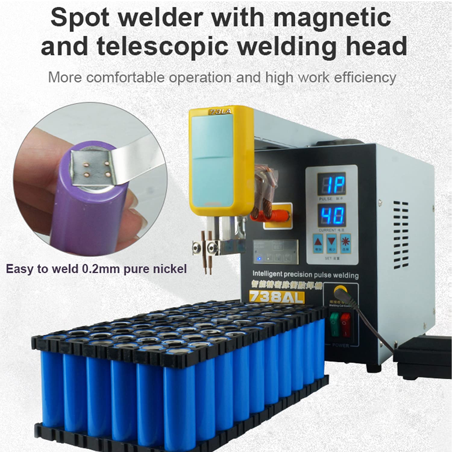 Saldatrice a Punti a Batteria, saldatrice a Punti con Testa di Saldatura Regolabile, saldatrice a Punti a Batteria per la Costruzione di pacchi batterie al Litio 18650 14500