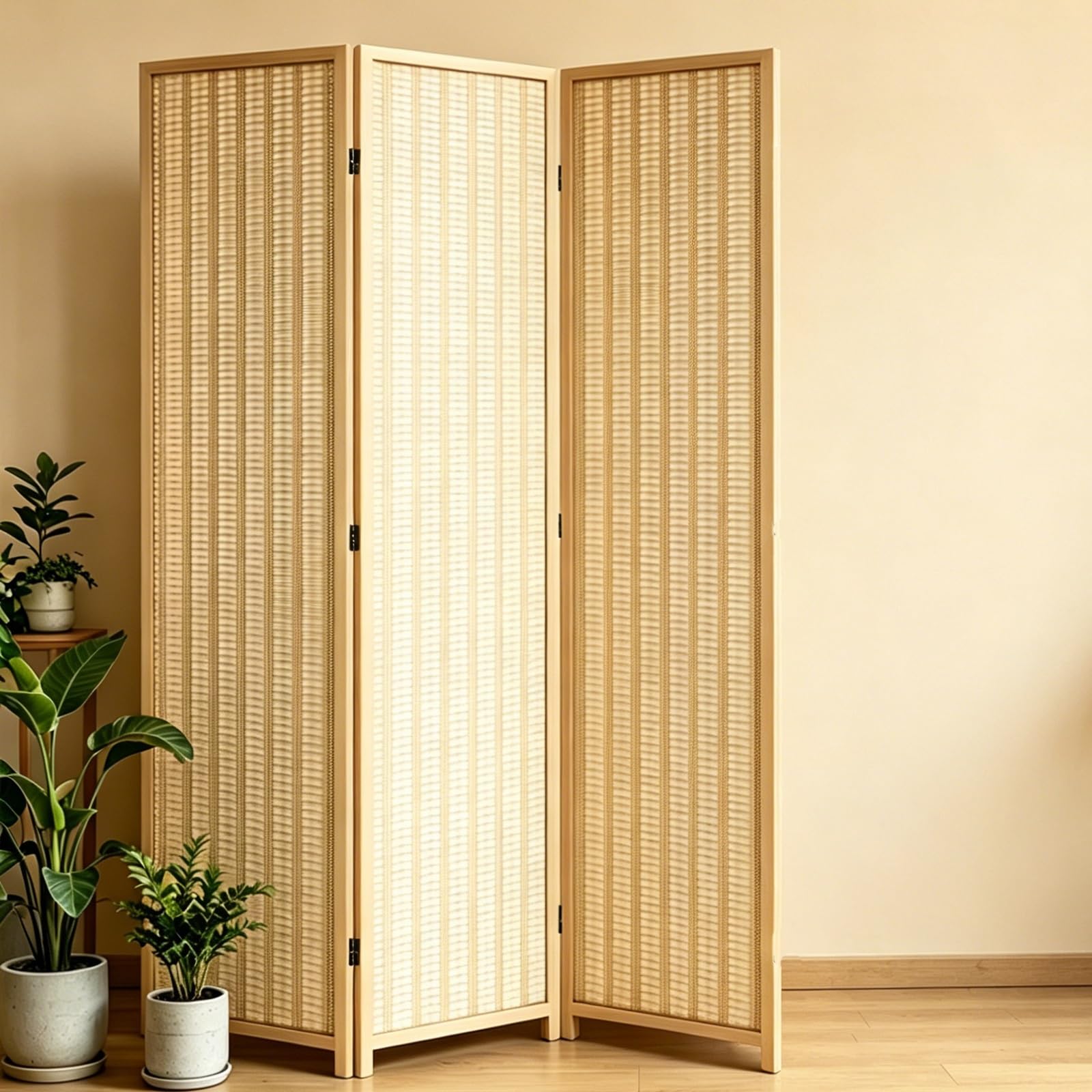 Room Divider Folding Privacy Screen, Chinese Style Bamboo Woven Panel Partition, Decorative Wall Divider, For Room, Office, School,Studio(170x40cm/67x15.7in,3-panel)