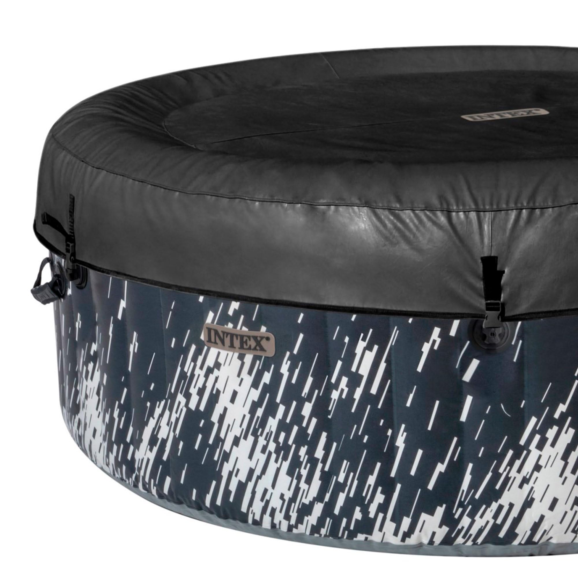 INTEX PureSPA Bubble Glow Deluxe In- & Outdoor Whirlpool aufblasbar für 4 Personen mit Ambientelicht (196x71cm) Wasserenthärtungs- & Salzwassersystem - 140 Massagedüsen - 2200 W Heizsystem (28494NP)