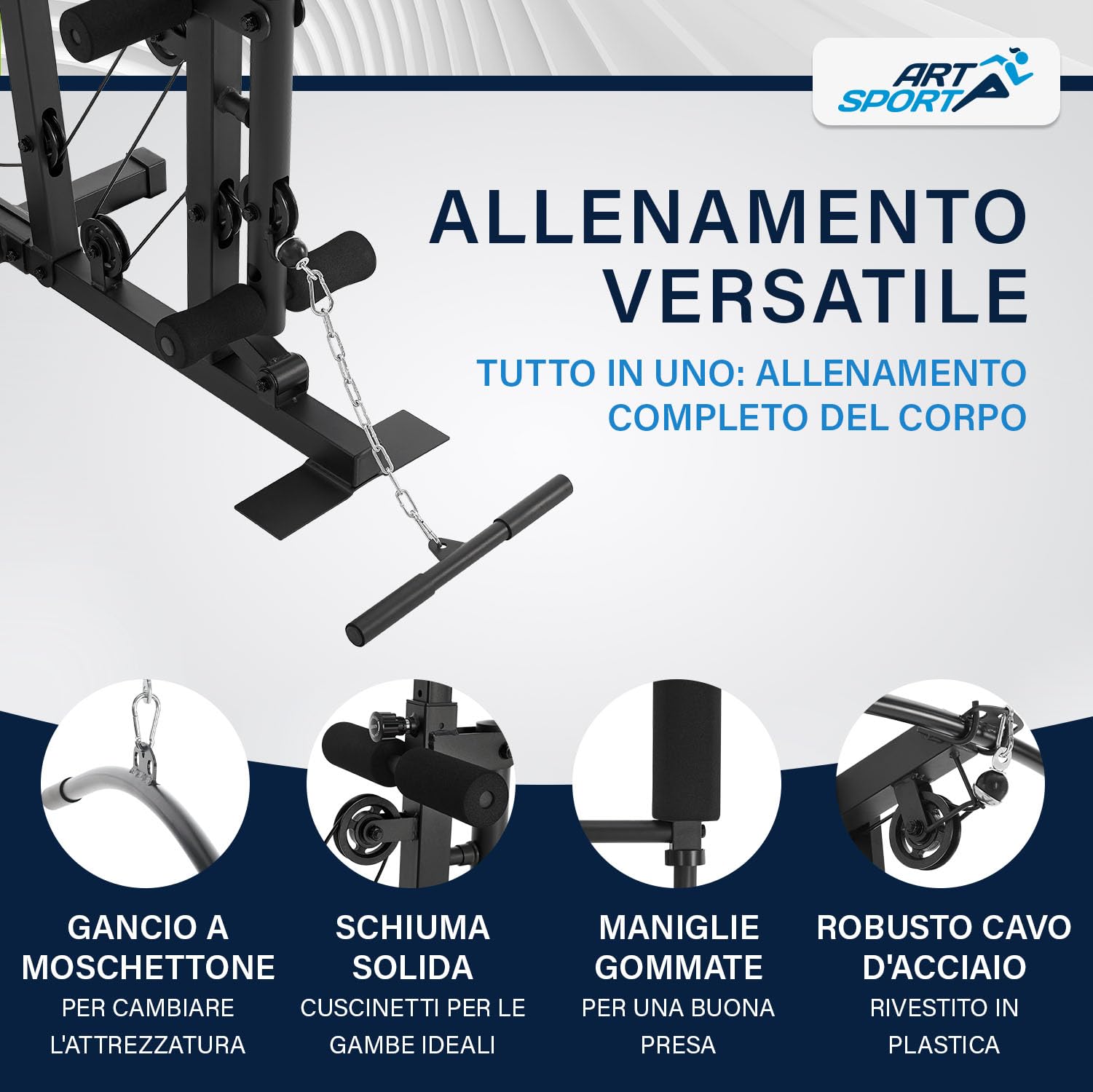 ArtSport Stazione Multifunzione ProfiGym 3000 con 14 Pesi, 77 kg - Bicipiti, Lat Machine, Butterfly, Pressa Petto & Gambe - Home Gym - Nero