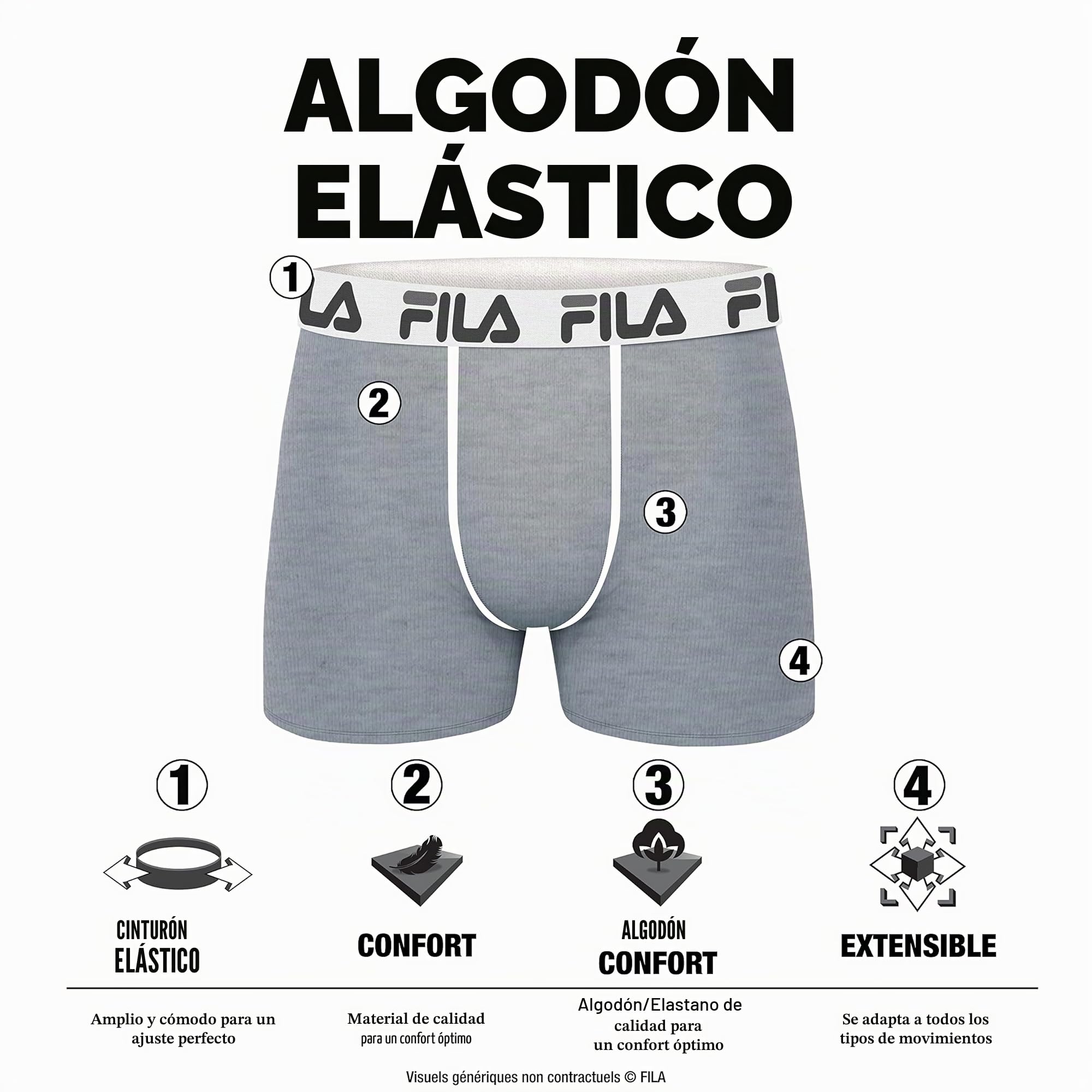 FILA Calzoncillos Hombre Boxer Algodón, Ropa Interior Hombre, Stretch, Malla Ventilada (Lote de 4)