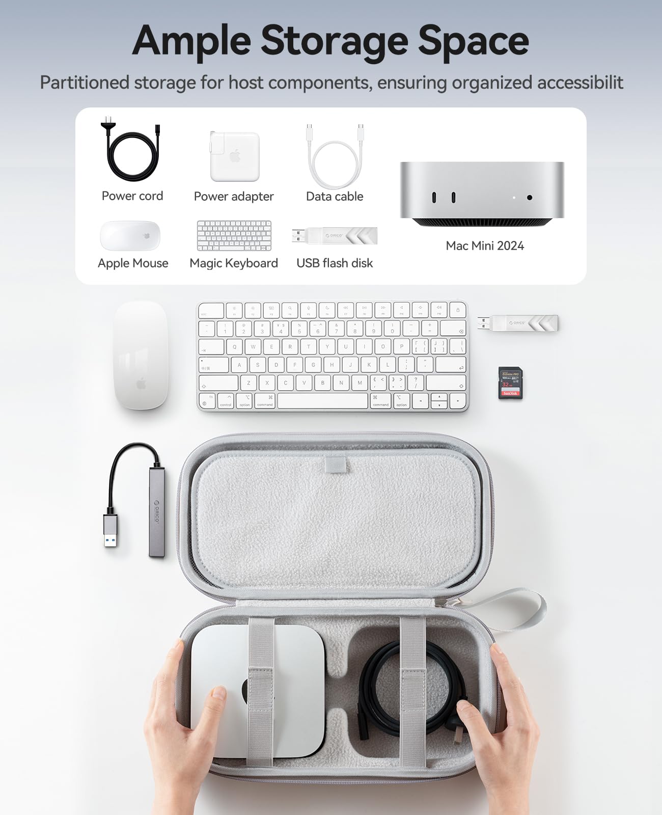 ORICO Funda de Transporte Mac Mini M4: Carcasa rígida de Tela Oxford 900D, antiimpactos/antiestática/Impermeable. Compatible con Mac Mini M4 (2024), Teclado y Cargador. (BAG02)