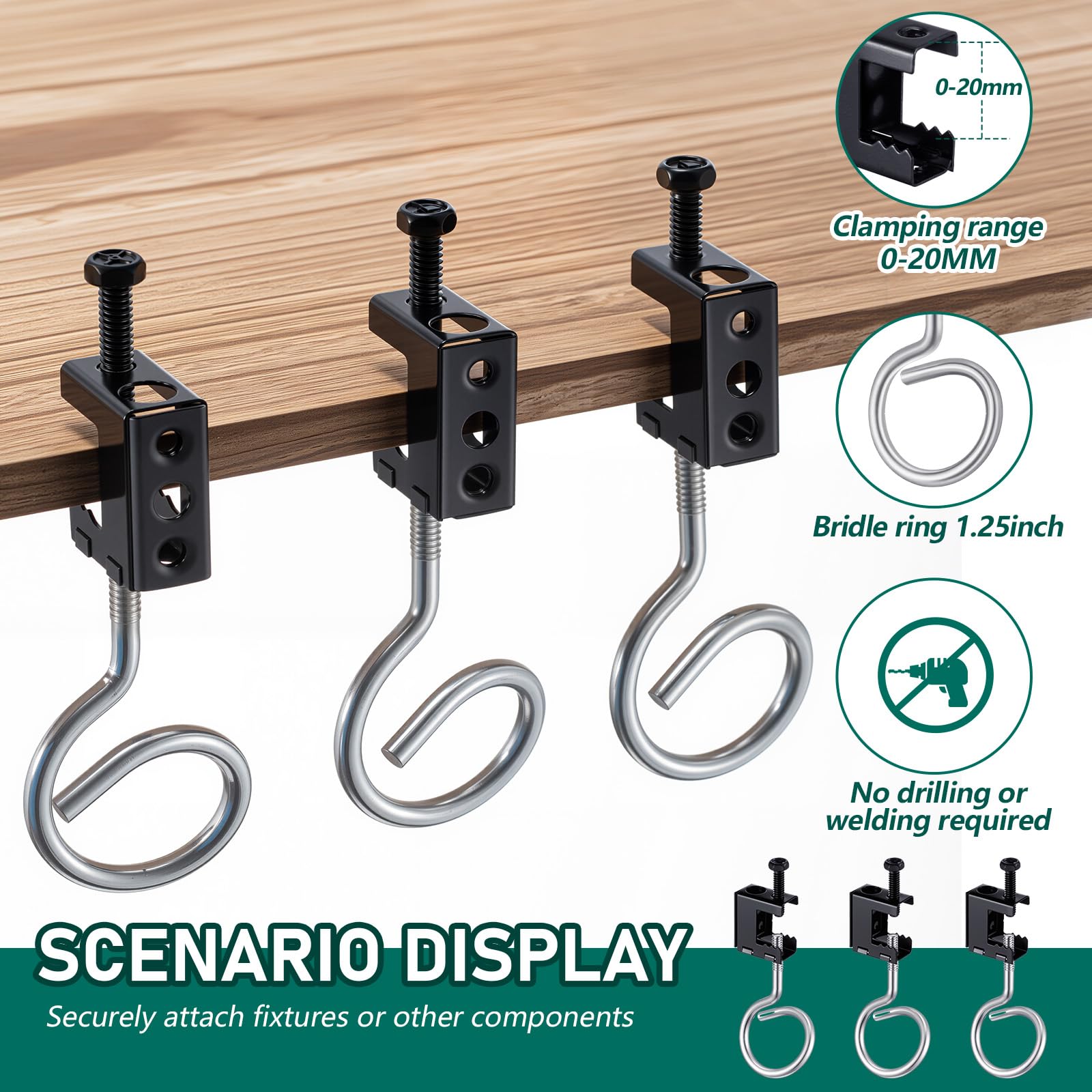 Tandefio 50 Set 1/4-Zoll-20 Federstahlträgerschellen, Metallbalkenaufhänger, Schraubklemme mit Metall-Maschinengewinde, Zaumringe für Rohrkabel, Holzbearbeitungswerkzeug (3,8 cm Zaumzeugringe)