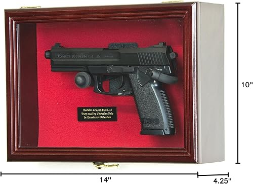 Miniatura 2 de Vitrina de pistola individual para montaje en pared, gabinete de madera maciza (acabado de cereza, fondo de fieltro rojo)