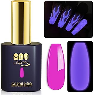 YTD Likomey Glow in the Dark Gel Nail Polish,15ml Hot Pink Color Purple Luminous Glow Effect Nail Gel,Fluorescent Manicure Pinkish Purple Fall Winter UV Manicure Varnish,YG380
