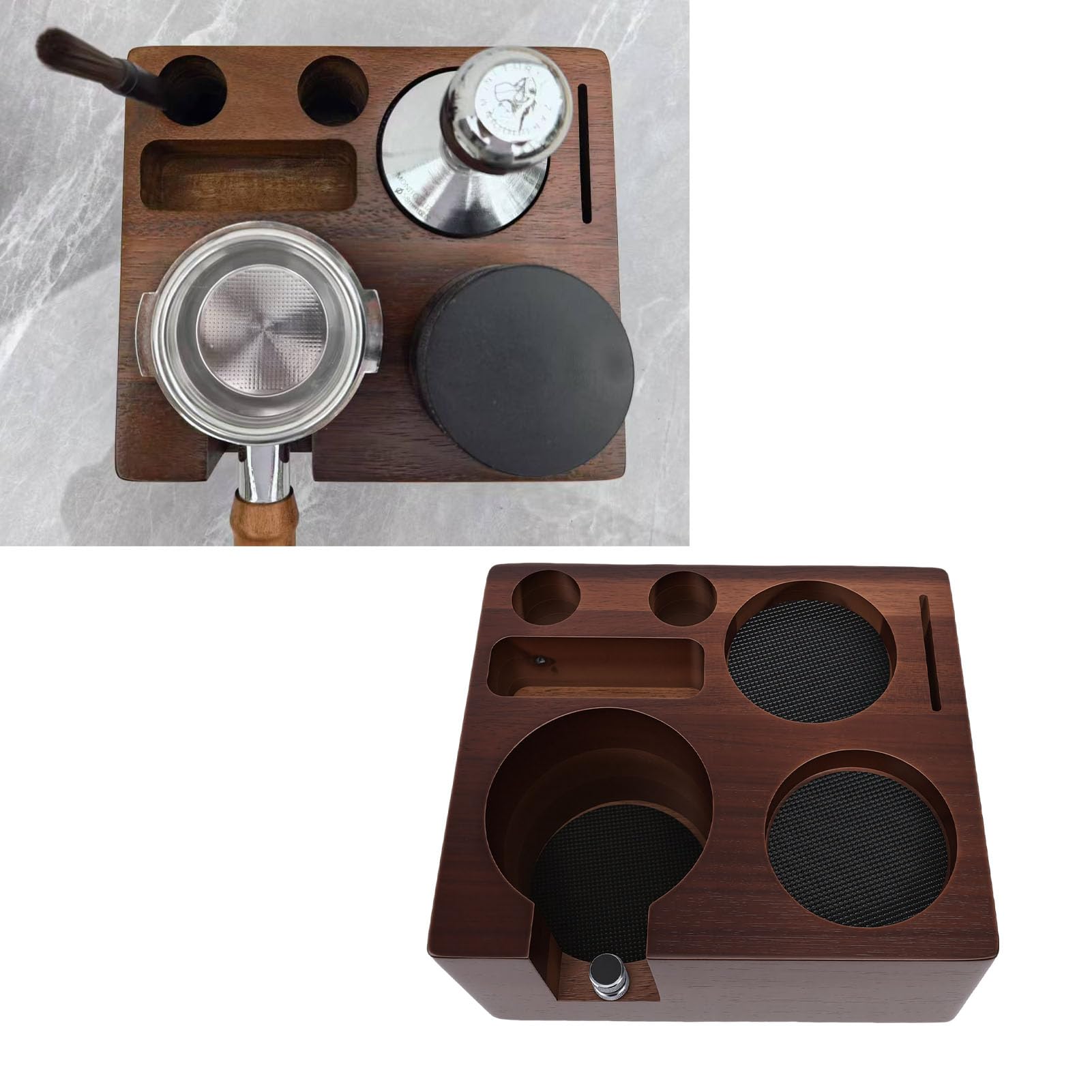 Zunate Organizador de Estación de Apisonamiento de café de Madera para Baristas Domésticos con Soporte para Portafiltros y Almacenamiento de Accesorios para Encimeras de Cocina (de madera)