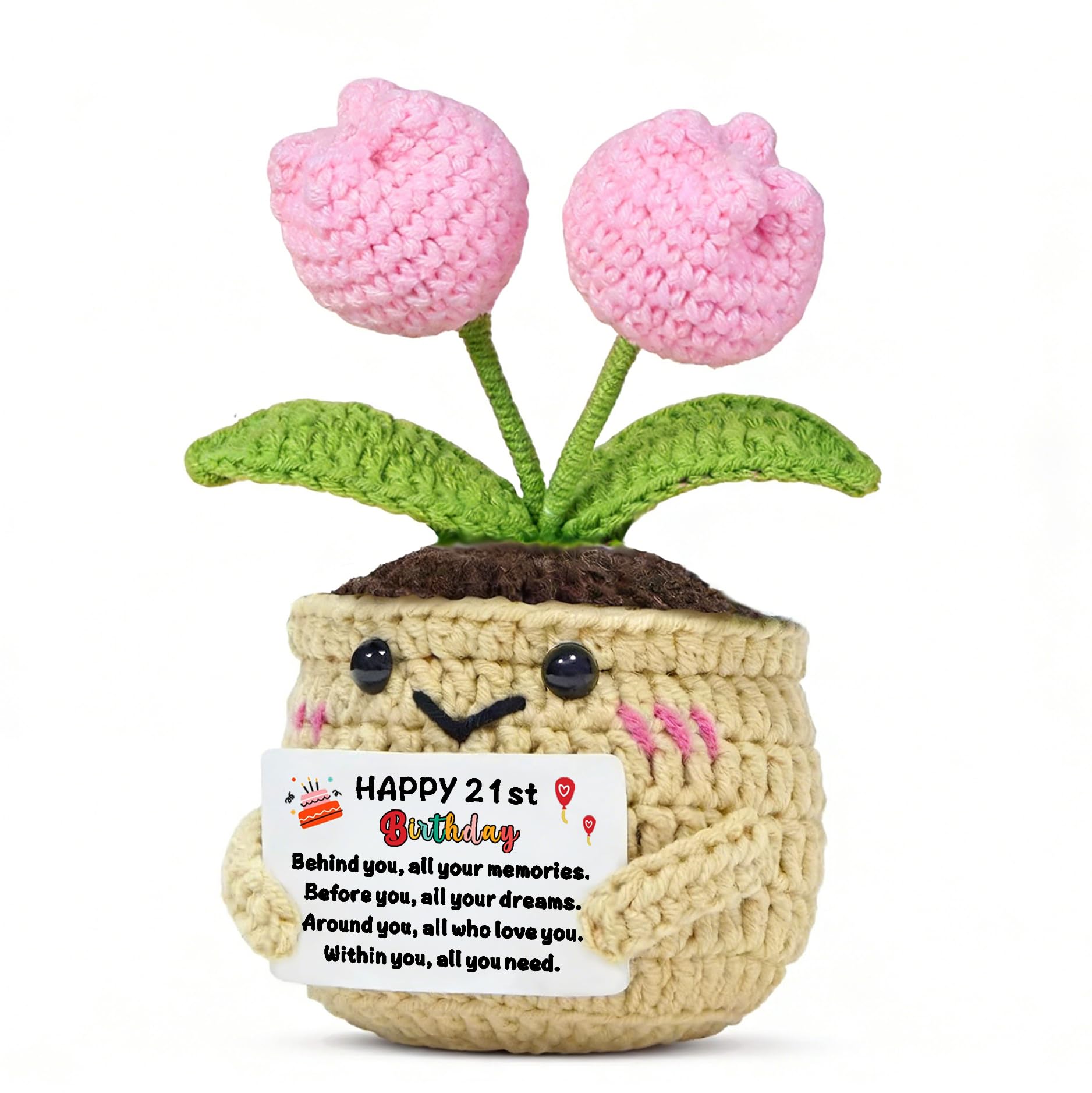 JETTOP 21st Birthday Gifts for Girls Her Handmade Crochet Tulip Gift Happy 21st Birthday Behind You All Your Memories