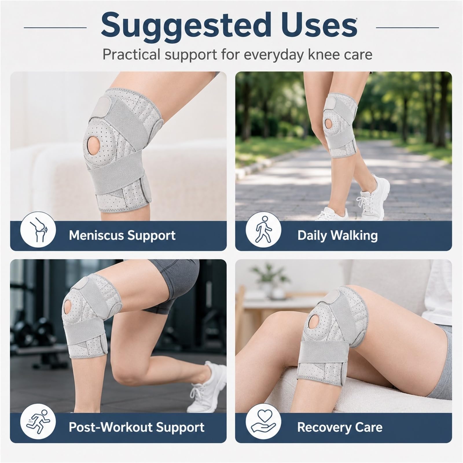 Genouillère de Compression pour Douleur Genou Homme Femme Attelle Rotulienne Ajustable pour Déchirure Ménisque Sport Soutien du Tendon Rotulien pour Course Randonnée