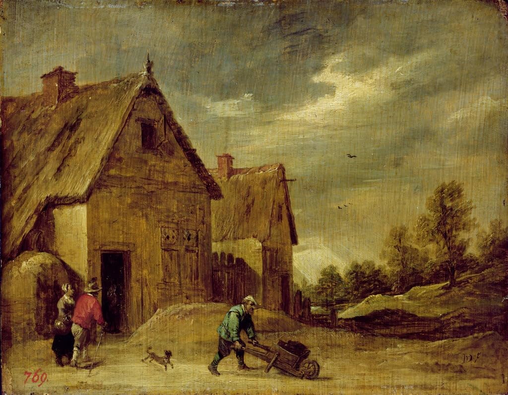 Tableau fermier avec brouette David Teniers impression d'art mural 60x90