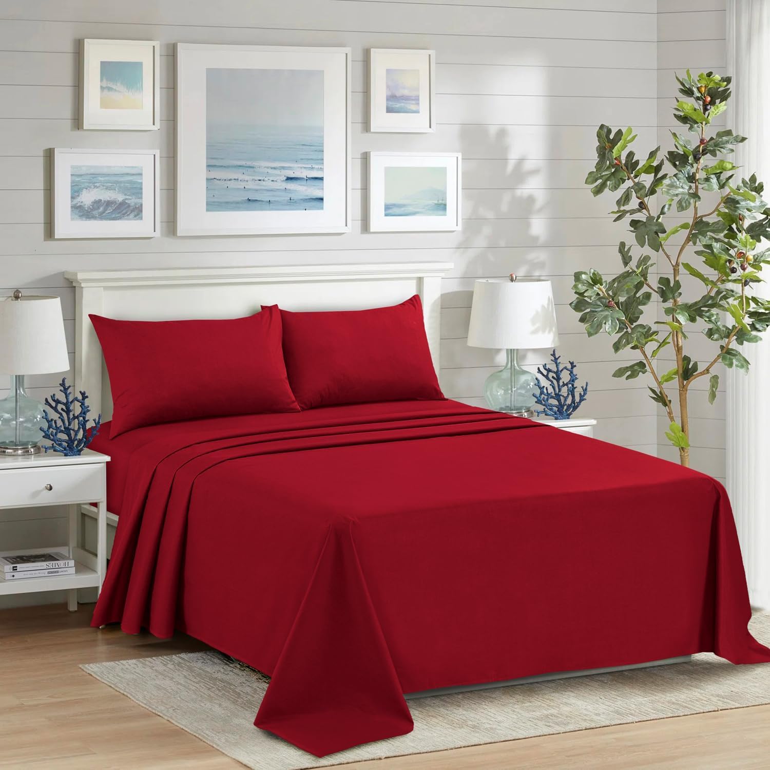 Night Zone Flat Sheet 100% Egyptian Cotton 200 Thread Count Hotel Quality Flat Bed Sheets (Red, King)