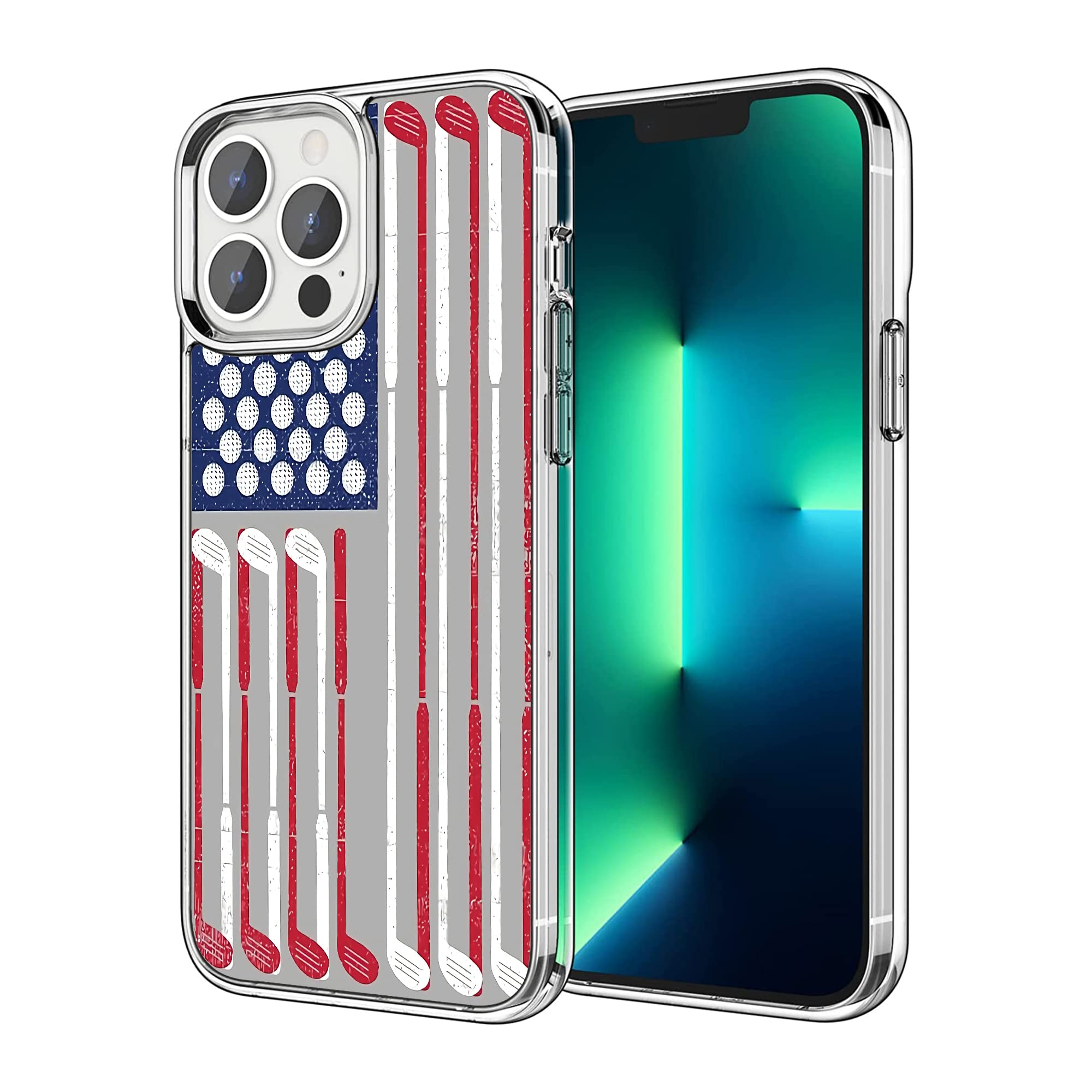 HANHANSHILU Compatible with iPhone 14 Pro, Slim Cover for Vintage US Flag Made of Golf Balls Clubs Design Soft TPU Protective Cover with Design for