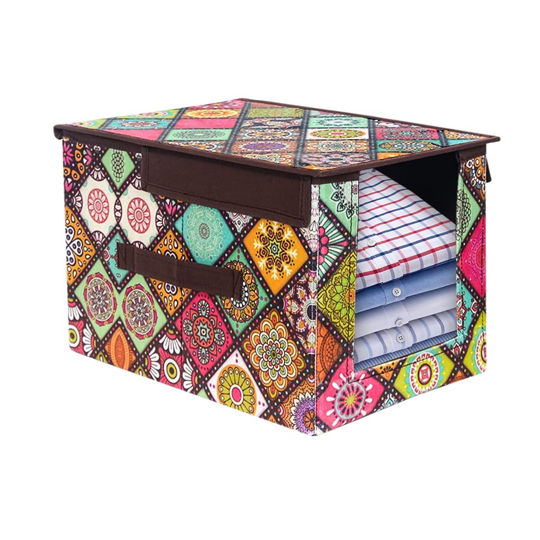 PrettyKrafts 1 Pc Non Woven Shirt Stacker/Cloth Organizer for Storage/Closet & Wardrobe Organizer for Storage/Foldable Shirt Organizer Cloth Storage Box (Multicolor, 28x38x26 cm)