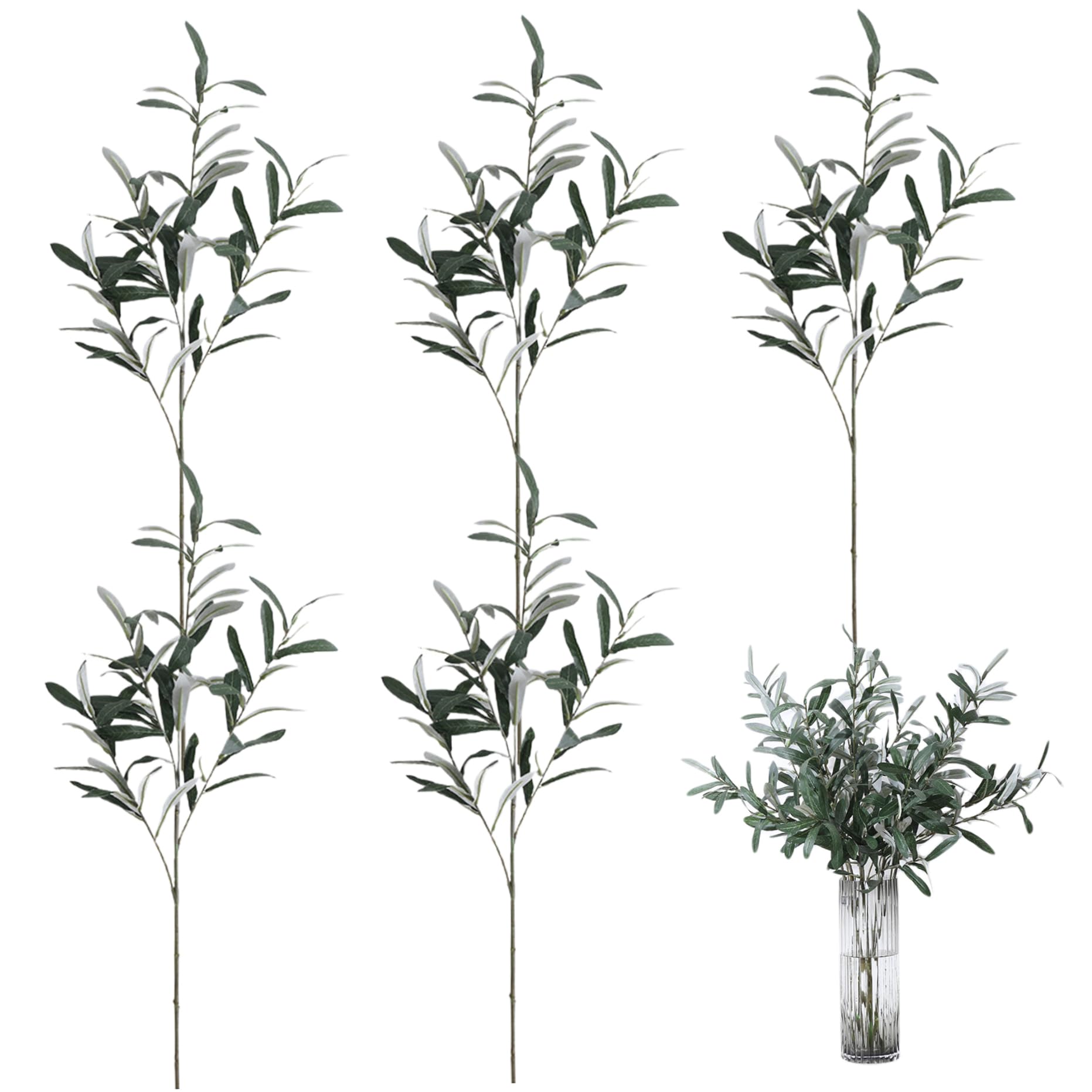 CAKEEYUM Olive Branches for Vases 5Pcs Faux Olive Branches 30'' Artificial Tree Without Olives 4 Realistic Greenery Stems for Home Office Decor Style 2