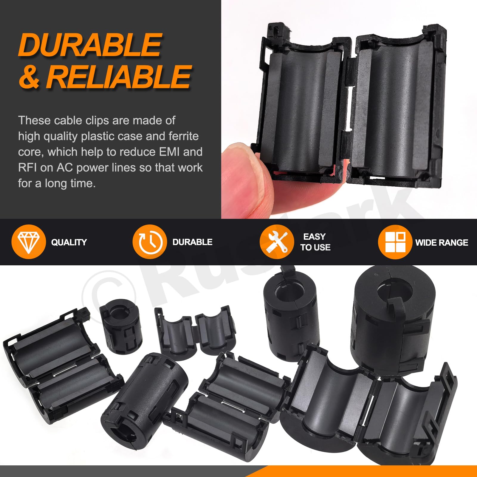 Amazon.com: Rustark 22Pcs 6 Sizes Black Clip-on Ferrite Ring Core
