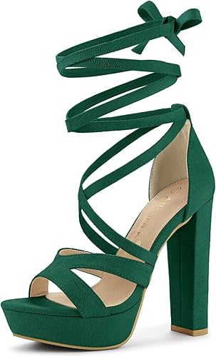 Allegra K Sandalias de tacón alto grueso con plataforma con cordones para mujer