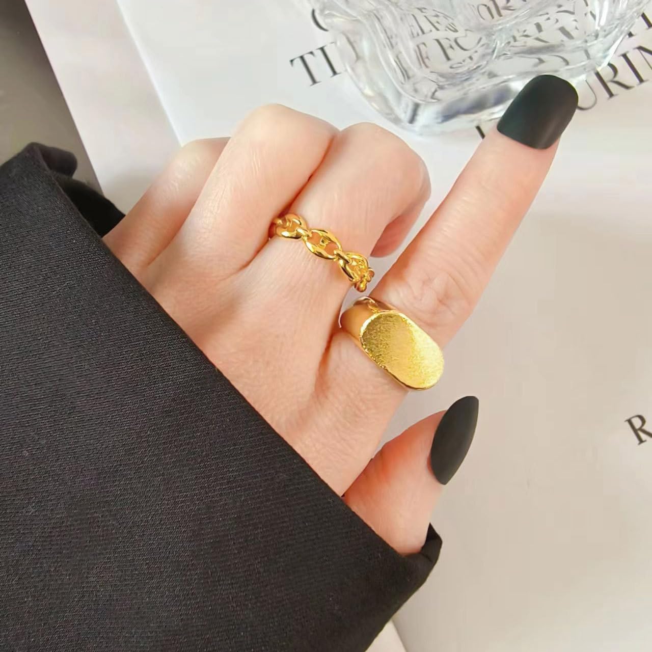 YBMYCM 3-10Pcs Dome Rings Set Chunky Gold Ring for Women Men 14k Gold Plated Thick Adjustable Statement Ring Gold/Silver image 2