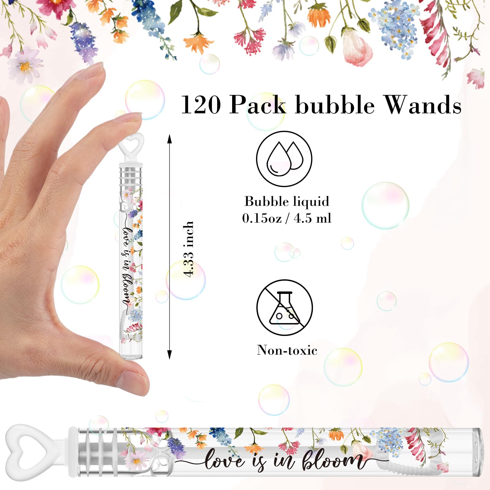 Hollowfly Mini-Blase für Hochzeit, 120 Stück, große Herzblase für Gäste, Partyzubehör, Valentinstag, Jubiläen, Feier (Wildblume)