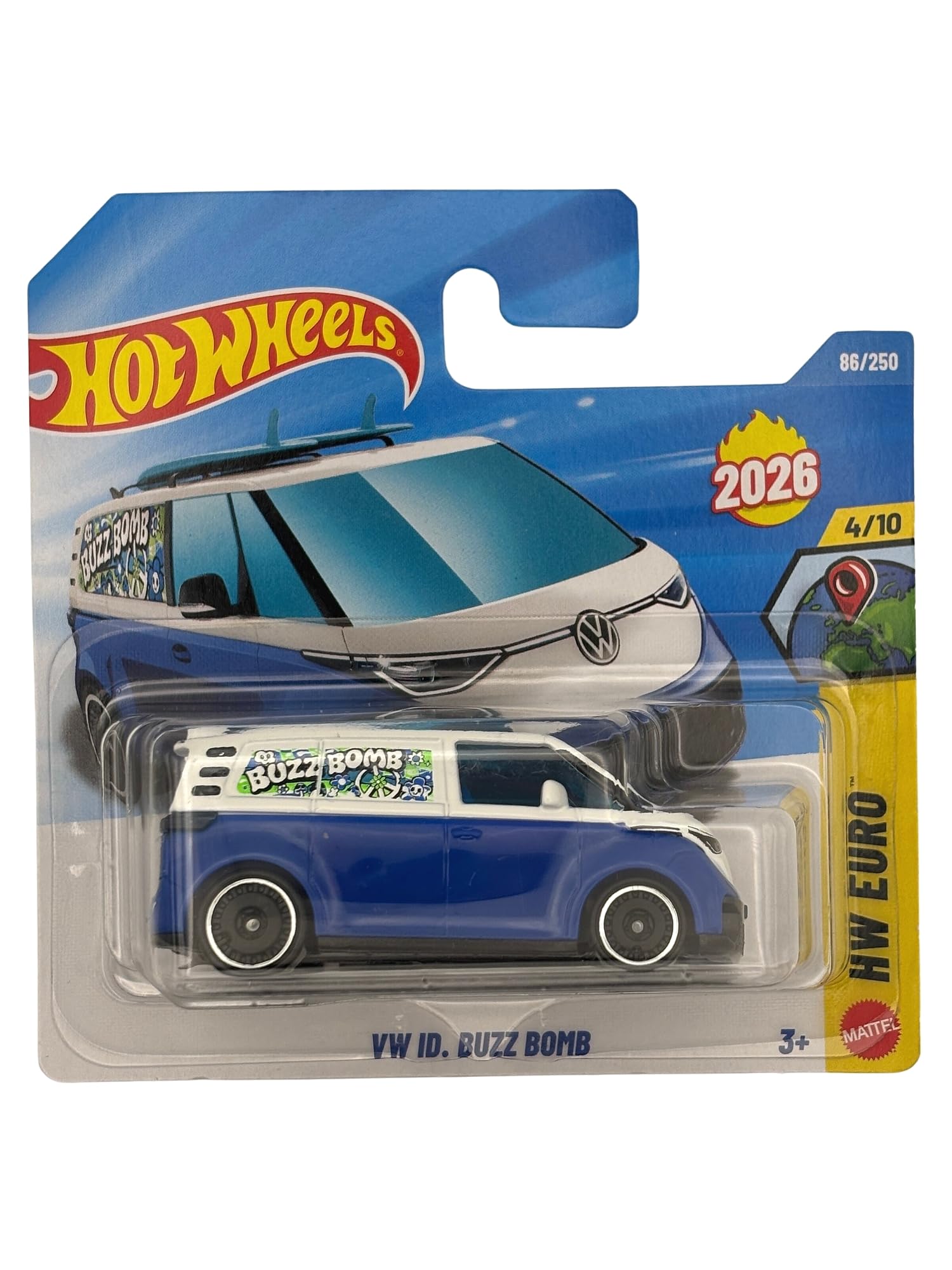 Hot Wheels - VW ID Buzz Bomb - JJL95 - HW Euro 4/10 - Short Card - Blue - Officially Licensed Model - Volkswagen Bus - Van - Mattel 2026 (86/250) - 1:64
