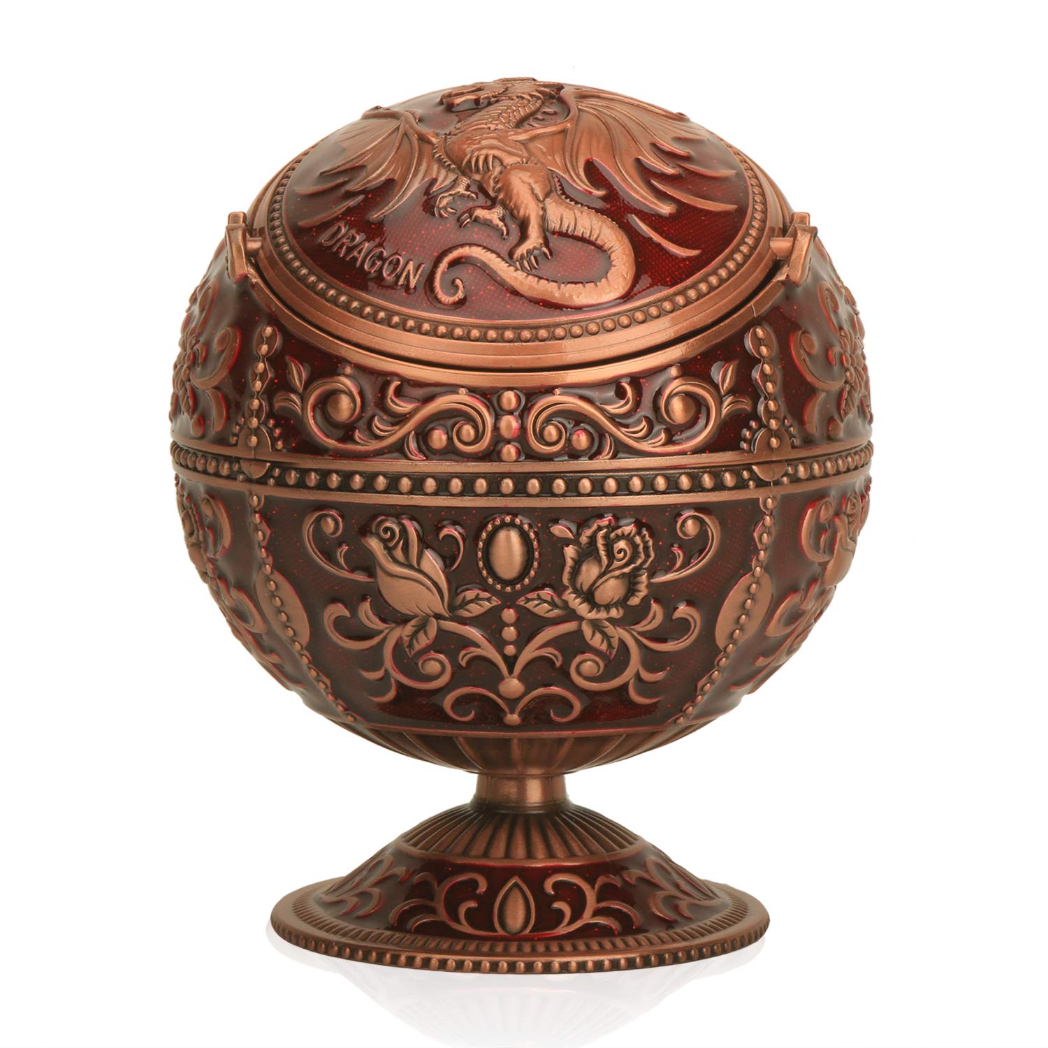 Cendrier Pyramidal En Métal Avec Couvercle Coupe-Vent - Style Rétro Égyptien - Bronze Vert, 12,7x12,7x11cm