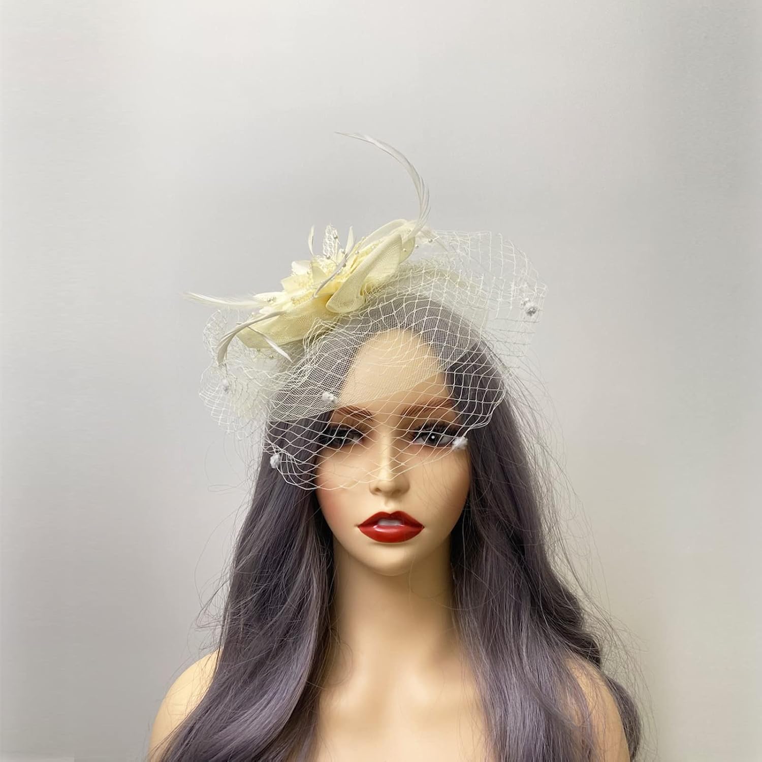 TS Fascinators Hat Tea Party Hat Mesh Floral Feather Hair Clip Women Fascinator Headband with Veil for Wedding Cocktail - Image 3