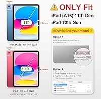 Vista 2 de Funda para iPad (A16) 11ª/10ª generación de 10.9 pulgadas 2025/2022, piel sintética con soporte giratorio de 360 grados, cubierta protectora de TPU