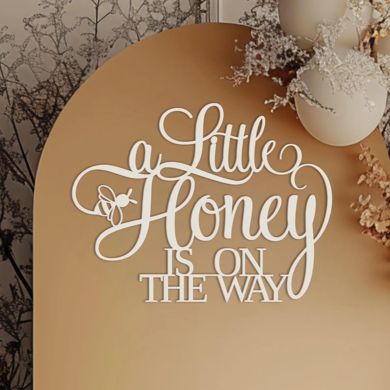 A Little Honey is on The Way Sign for Backdrop,Wooden Bee Theme Banner Decor,Bee Baby Shower Decoration for Bumblebee Themed Baby Shower Decor,Birthday Party Supplies