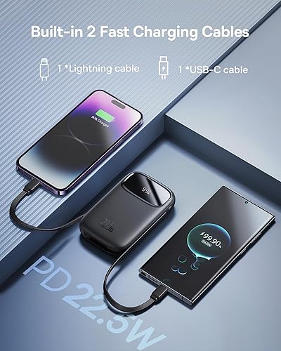 Miniatura 2 de Baseus Cargador portátil, cargador portátil de 22.5 W, 10000 mAh, cargador de teléfono portátil de carga rápida con cable de salida USB-C e iOS