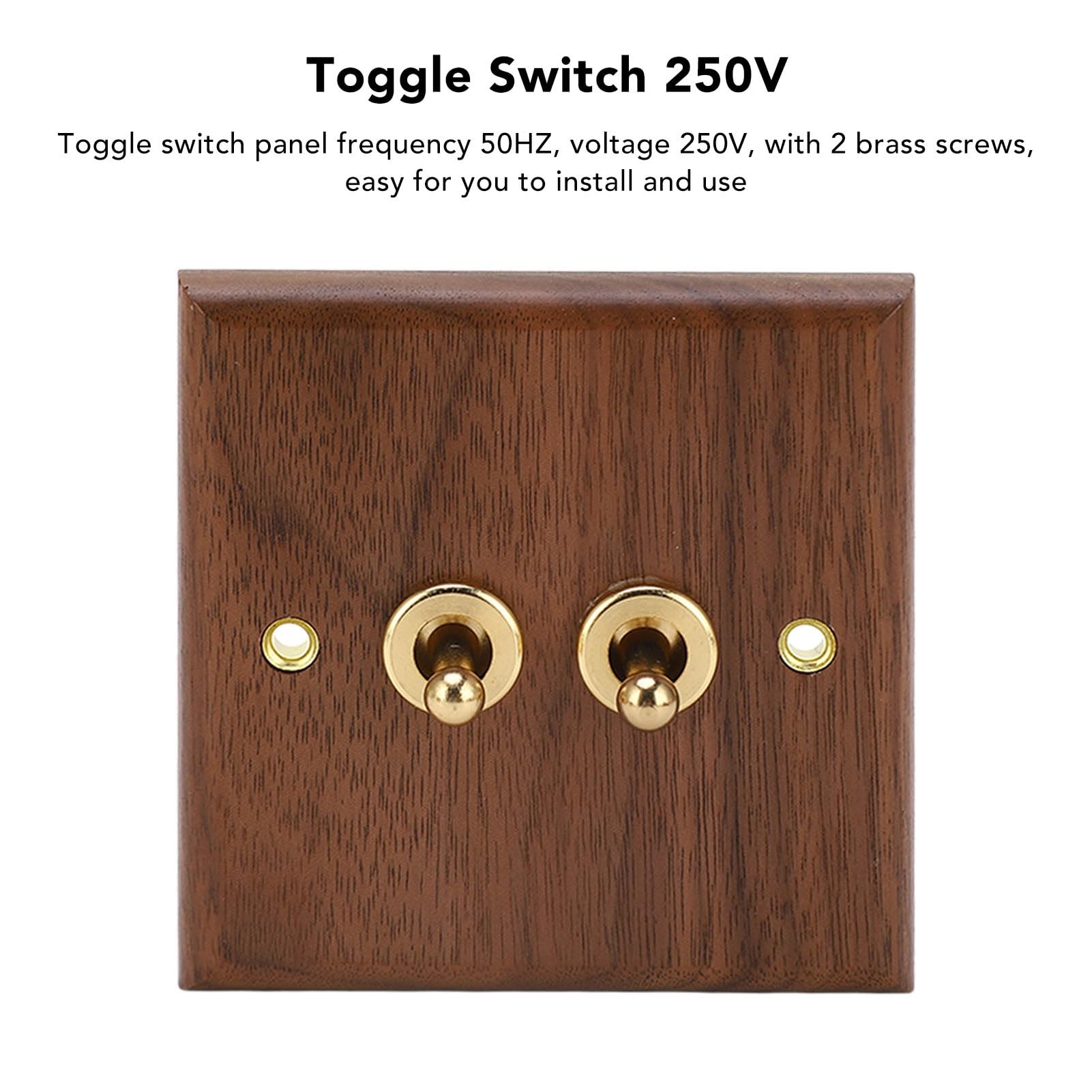 Tomotato Double Toggle Switch, 86x88mm 2 Gang Wall Light Switch with Walnut Wood Panel and Brass Lever, for Home Office, Hotel - Image 2