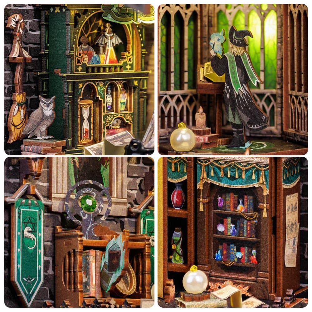 Figured'Art Book Nook Kit - Salle Commune des Ténèbres - Maquette à Construire avec Lumières LED - Diorama 3D DIY Serre-Livre pour Bibliothèque et Décoration Maison Monde Miniature - Marque Française