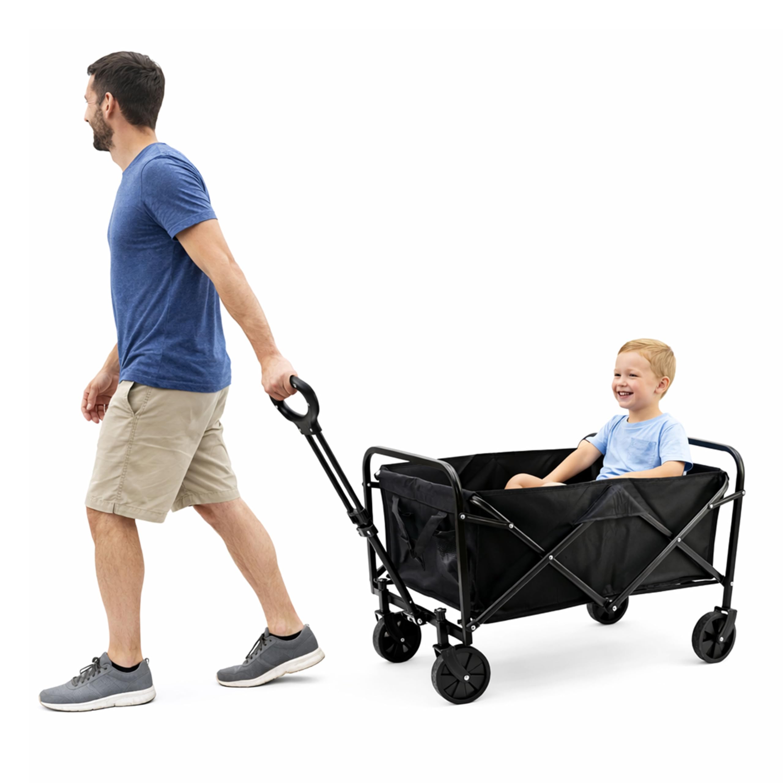 Chariot Pliable Noir 75 x 45 x 86 cm - Chariot Utilitaire Pliable avec Tissu Oxford 600D Durable - Poignée réglable - avec 2 Porte-gobelets - Idéal pour Le Plage