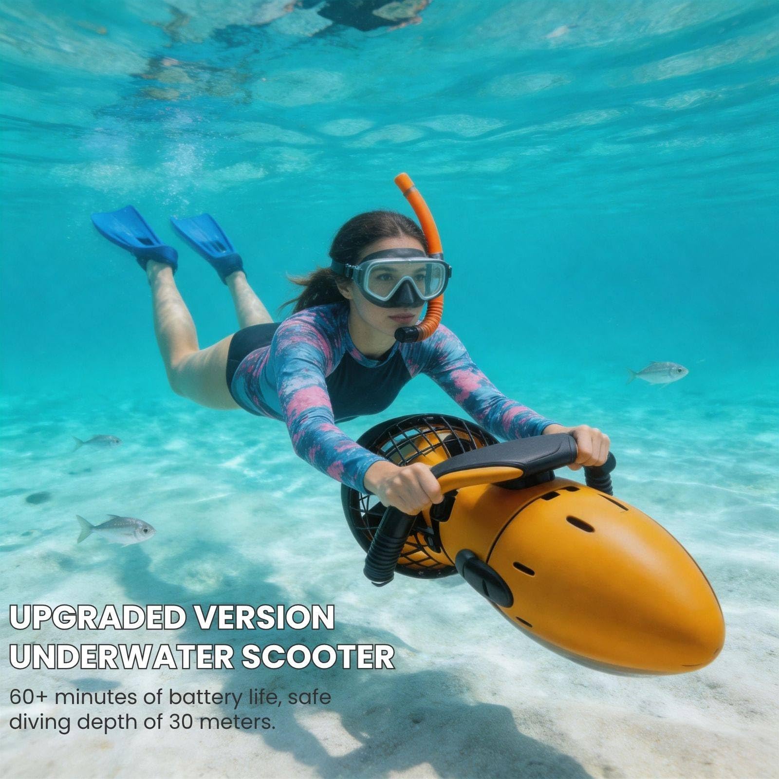 Scooter subacqueo 500W IP68 Impermeabile Fino a 30M Autonomia 60 Minuti Velocità Regolabile per Snorkeling Avventure in Mare Piscina Nuoto Sport Acquatici