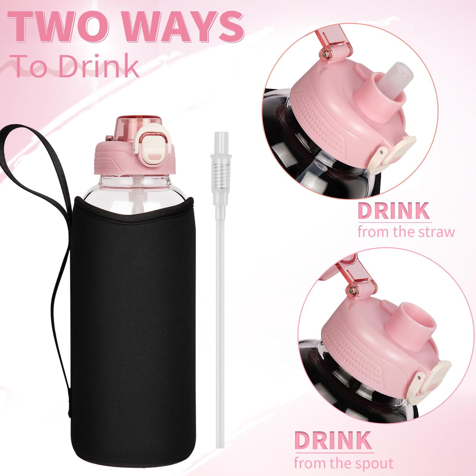 DEARRAY 1.5l Glass Water Bottle with Straw & Neoprene Sleeve 1.5 litre BPA free Large Glass Drinking Bottle Leakproof - Image 3