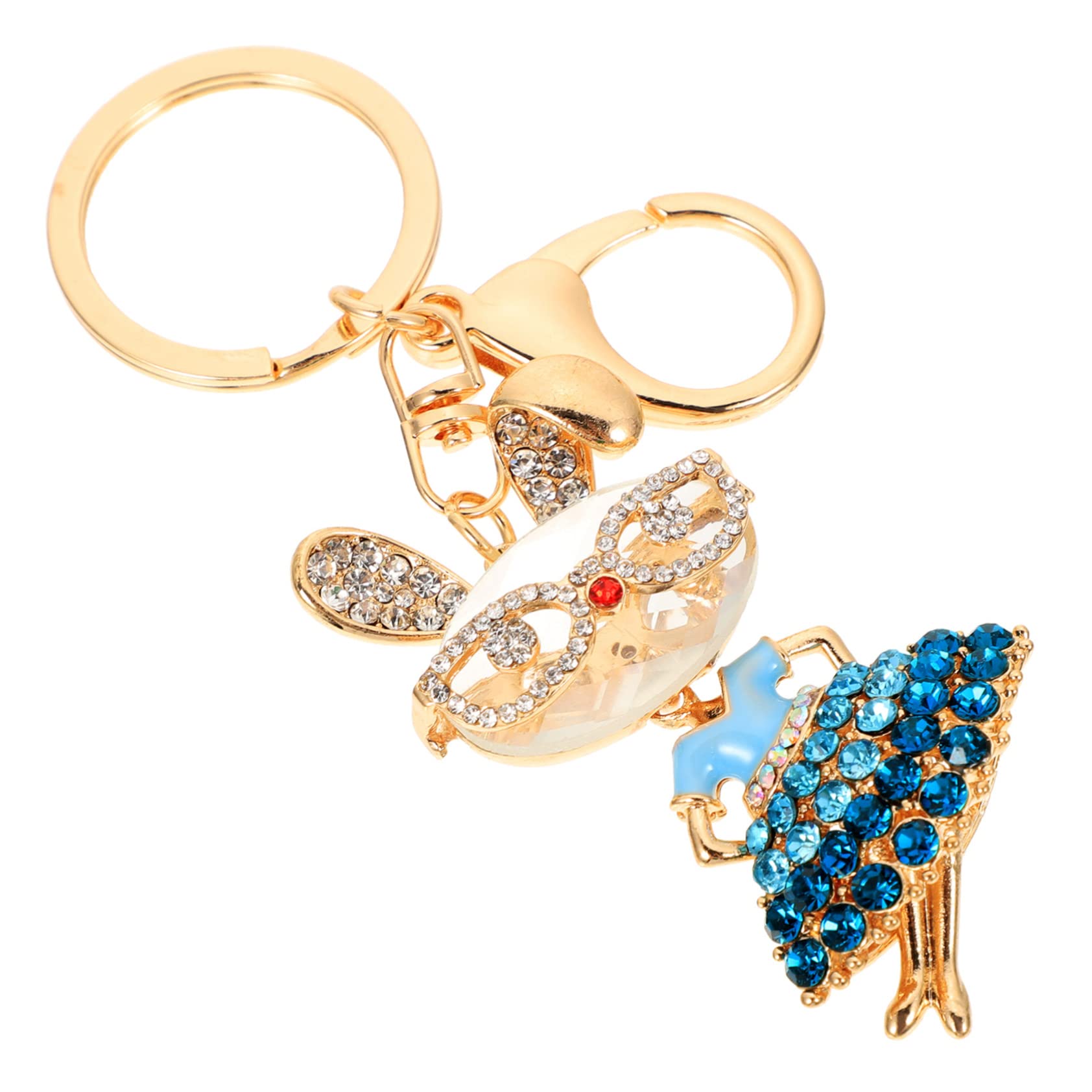 llave de aleación multicolor, Llavero de conejo con diamantes de imitación, paquete de 2, multicolor, 11 x 4 cm, for llaves, bolso, coche(Bluex2pcs,11X4CMx2pcs)