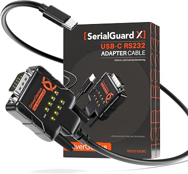 DriverGenius SerialGuardX 2-Pack FTDI USB-C to RS232 DB9 Serial Adapter | 9 LED Diagnostics, Full 9-Pin DB9 Design, ESD Protection, Built for Industrial Applications
