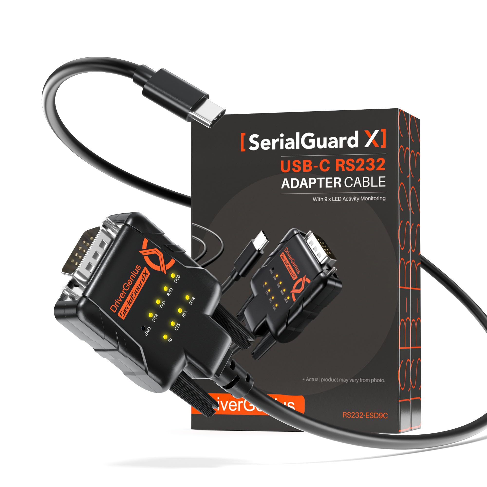 DriverGenius SerialGuardX Adaptador USB C a RS232 DB9 (FTDI, 9-LED, 2 ud) | Soporte Completo de Pines RS232 para Pruebas de Hardware, Diagnóstico y Aplicaciones de Control Industrial (PC/Mac)