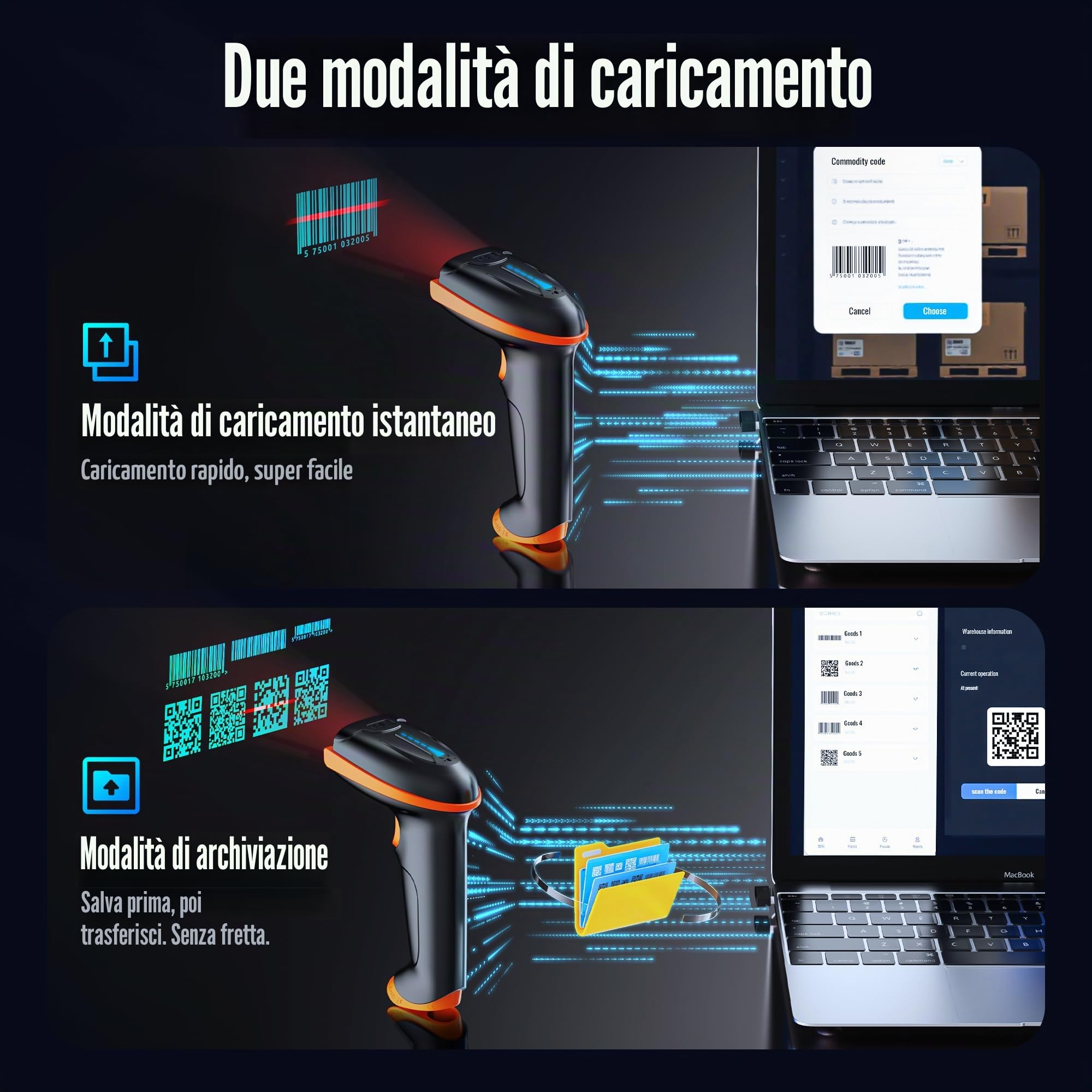 Tera 2D QR Lettore di Codici a Barre Senza Fili USB Cablato 1D 2D Wireless Barcode Scanner Codici a Barre Digitali/Stampati Funziona con Windows Mac Linux, D5100
