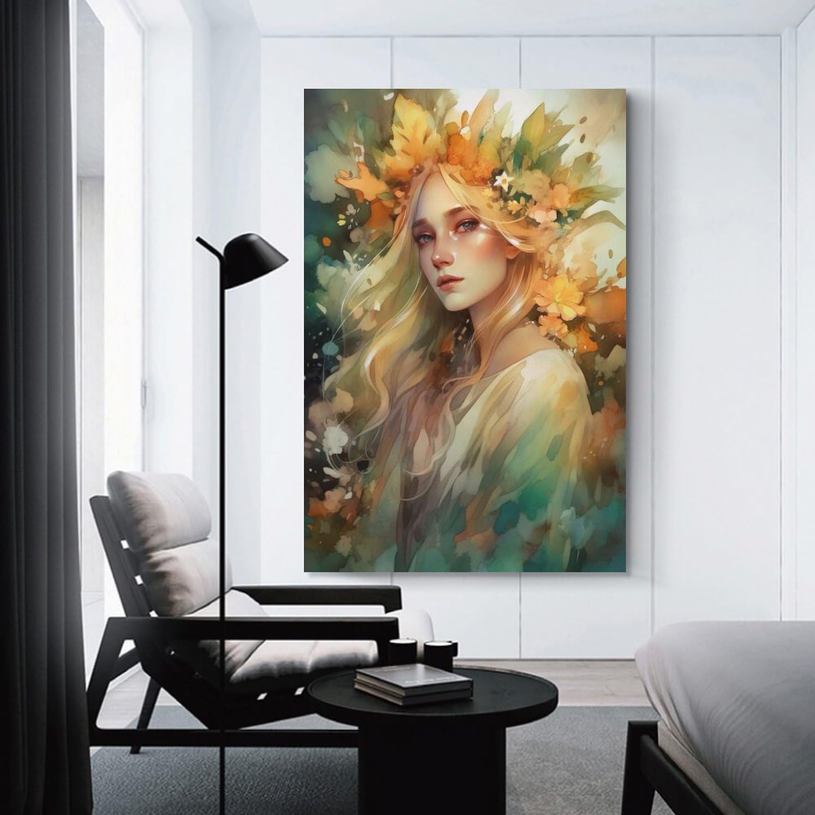 Junmoney Watercolor Floral Portrait Decorative Wall Artwork, 08x12inch(20x30cm), for Hallway, Lounge Or Guest Room, Decorative Present for New Homes